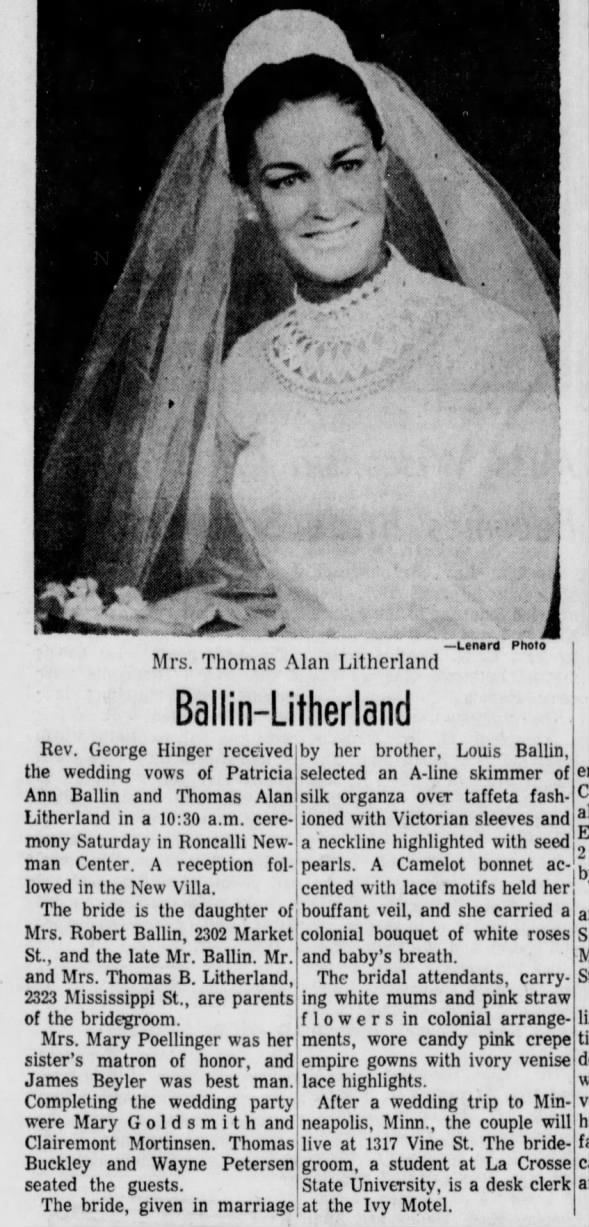Patricia Ballin Litherland wedding announcement